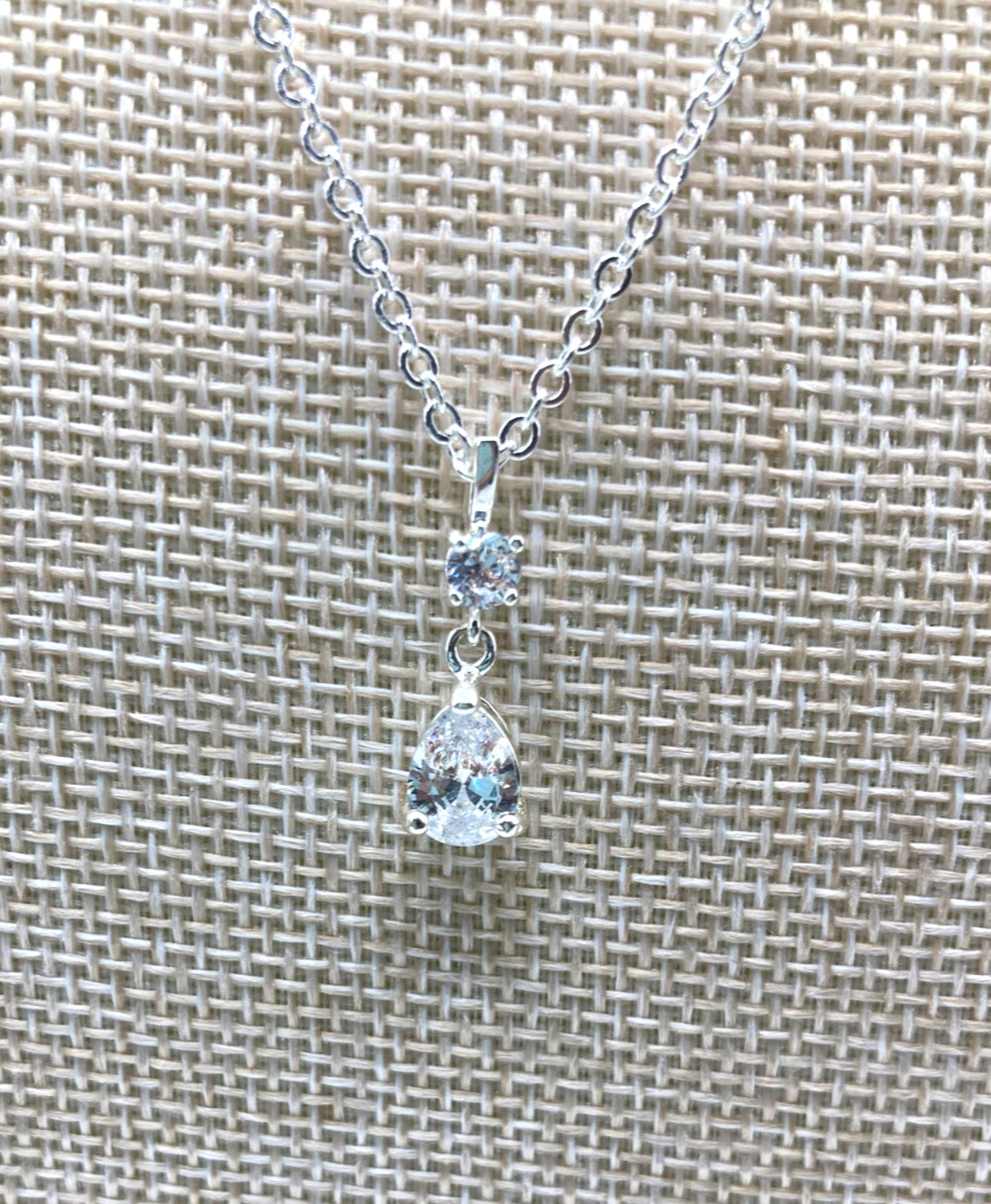 Silver Overlay Clear Teardrop Crystal 16" Necklace Made with SWAROVSKI Elements